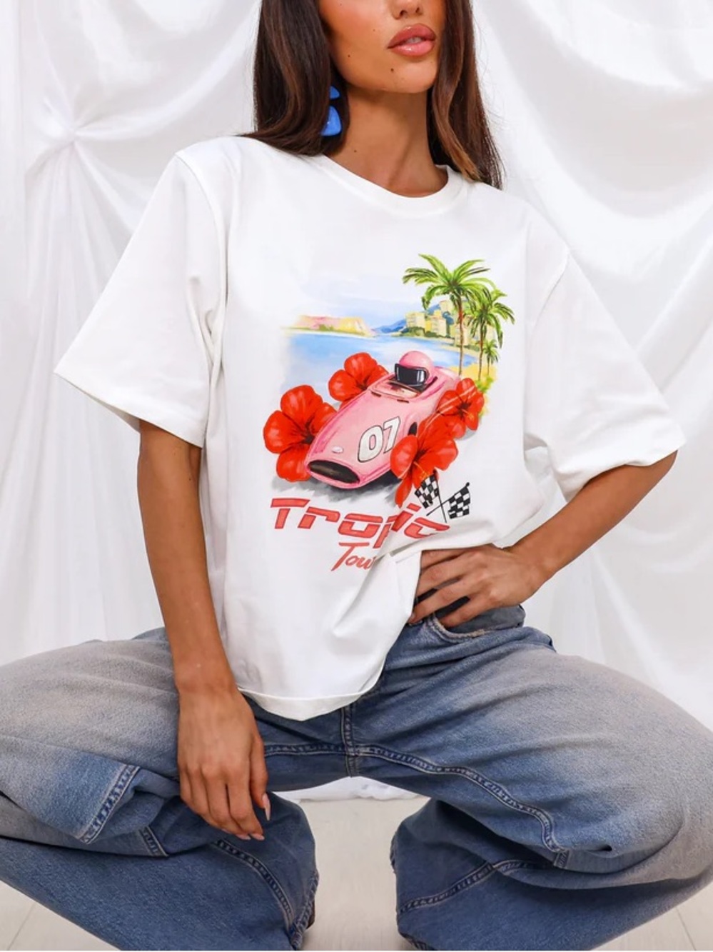Kulani Kinis Oversized Graphic Tee - Tropic Tours Hibiscus  XS EXTRA SMALL NWT